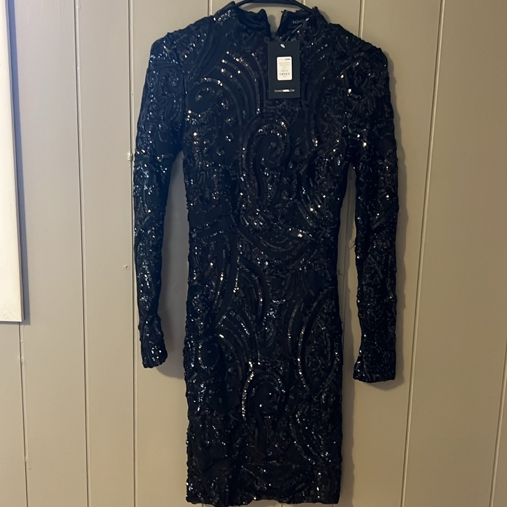 Size S black sequin NYE mini dress